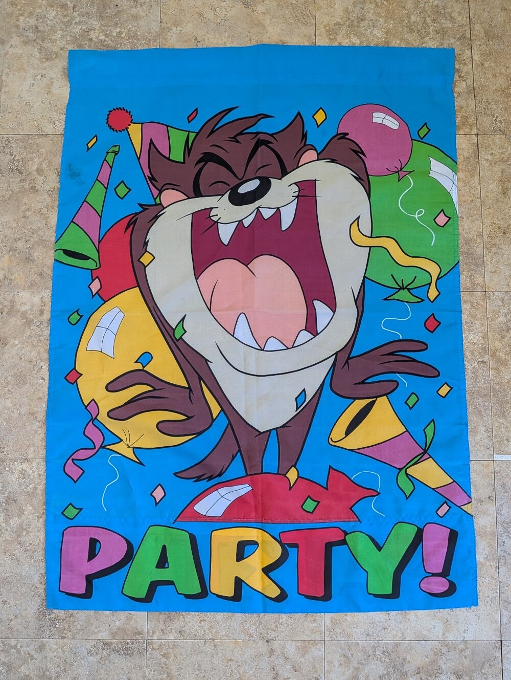 Vintage Looney Tunes Taz Tasmanian Devil Nylon Decorative Flag Party 41" x 29.5"